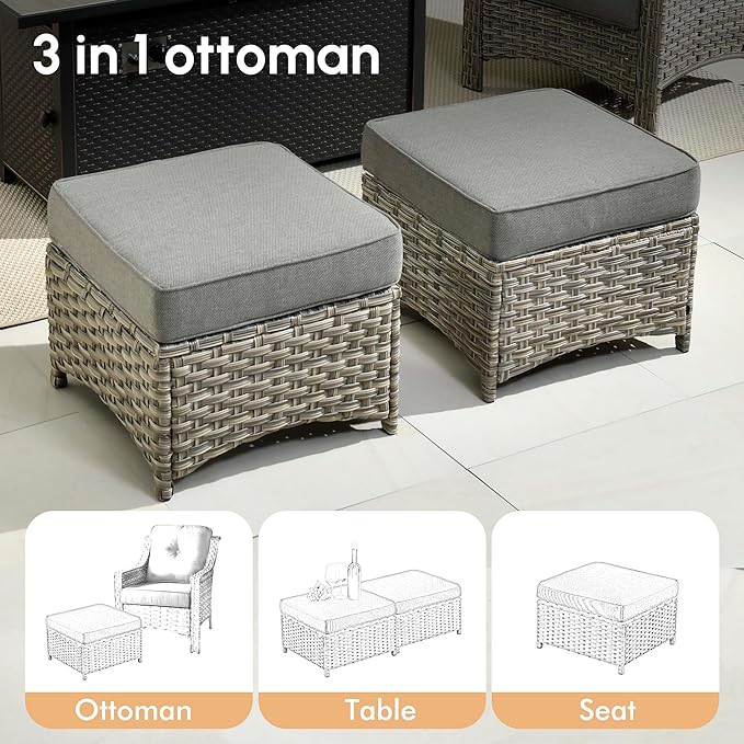 6 Pieces Patio Outdoor Furniture Set,All Weather Wicker Rattan Patio Seating Sofa and Chair Set w/Ottoman and Glowing Coffee Table,Outdoor Conversation Sets for Deck Yard Garden,Dark Grey