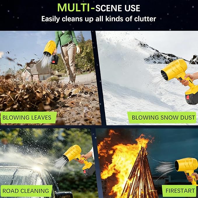 Leaf Blower Cordless with Battery and Charger,21V Electric Handheld Leaf Blower, 950000RPM Powerful Fan with Adjustable Speed, Lightweight Blower for Patio, Lawn, Blowing Leaves and Snow(Yellow)