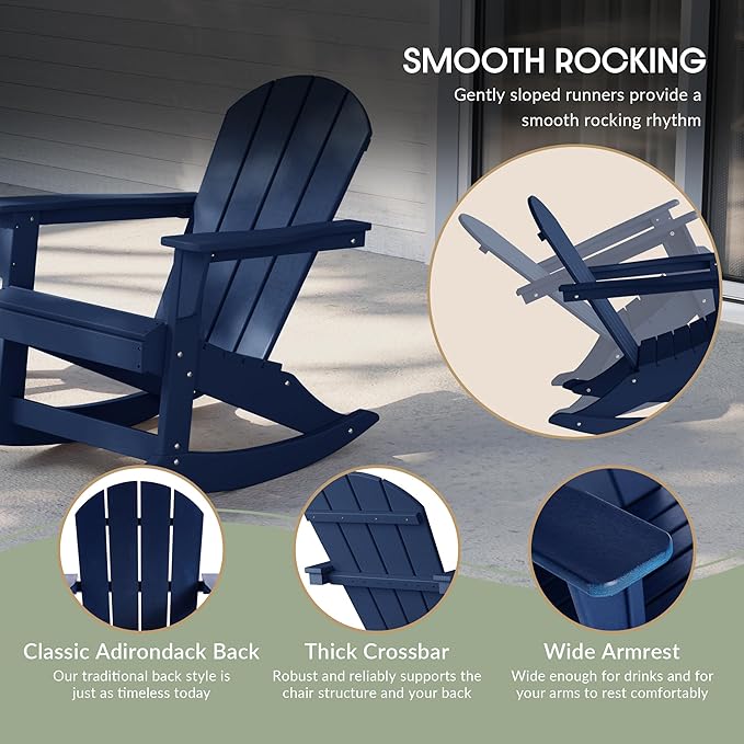 WestinTrends Malibu Outdoor/Patio Poly Adirondack Rocking Chair, Navy Blue