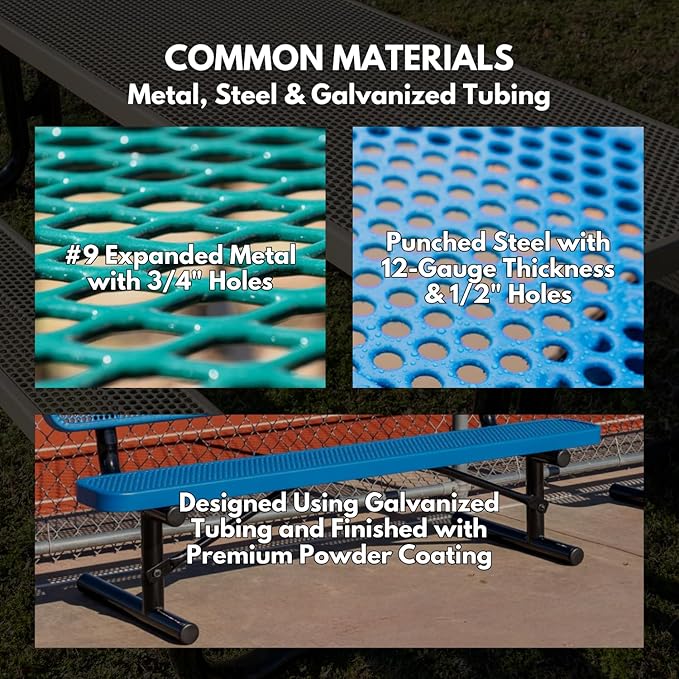 COATEDOUTDOORFURNITURE Coated Outdoor Furniture Heavy-Duty Outdoor Bench Thermoplastic Coated, Punched Steel, Commercial-Grade Seating, Made in America (Inground with Back, 8 Ft, Textured Sand)