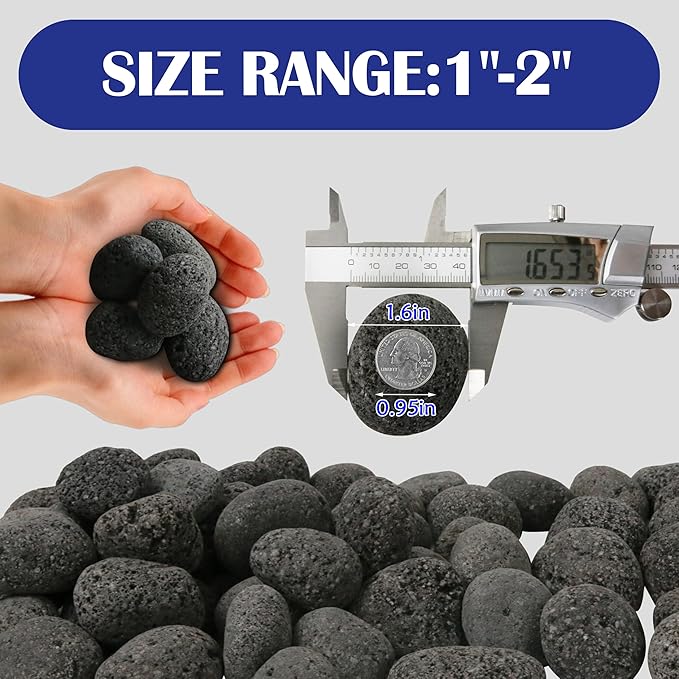 Sunnyglade 10LBS Black Lava Rocks for Fire Pit 1-2 inch Gas Fireplace Rocks, Black Lava Pebbles for Propane Fire Pit, Decorative Volcanic Stone for Outdoor & Indoor Gas Fireplace (10, Pounds)