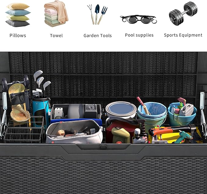 YITAHOME 100 Gallon Outdoor Storage Box, Large Water Resistant Resin Deck Box, Indoor Outdoor Lockable Storage Container for Patio, Garden, Cushions, Tools, Equipment (Black)