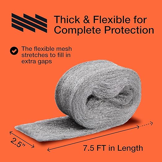 MaPorch Stainless Steel Wool Mouse Hole Filler - Pack of 2, 2.5" x 7.5 ft - Flexible Gap Filler & Rodent Defense - for Weep Hole & Brick Wall Seals