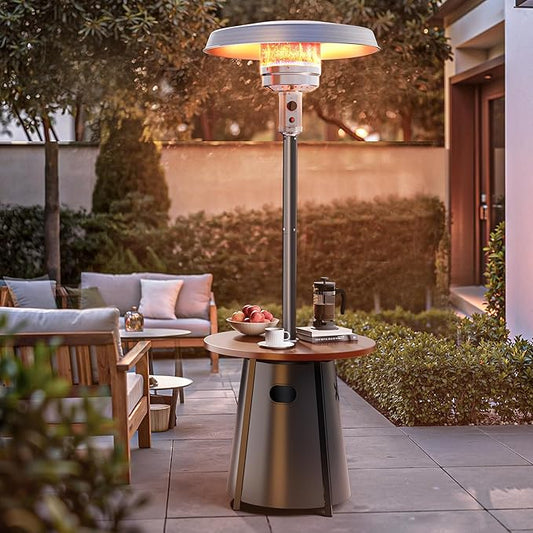 Pamapic Patio heater, 50,000 BTU Propane Outdoor Heater with Round Table, Premium 304 Stainless Steel Burner, Triple Protection System，2 in 1 Patio Heater for Outdoor Use, Residential & Commercial Use