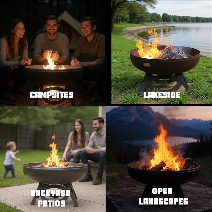 Liberty Fire Pit – Ohio Flame Wood Burning Outdoor Fire Pit - 36" Diameter with Curved Base (Made in USA)