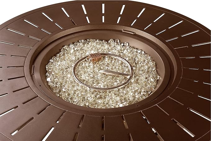 Round 44 in. x 44 in. Aluminum Propane Fire Pit Table with Glass Beads, Two Covers, Lid, 57,000 BTUs in Brown Finish