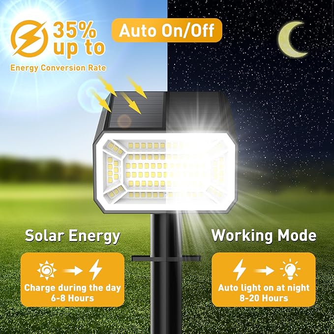 NACINIC Solar Spot Lights Outdoor Waterproof IP65, [4 Pack/100 LED/4 Modes] 2-in-1 Solar Landscape Spotlights, Auto On/Off High Lumens Spot Lights for Outside Yard Garden Pathway(Cool White)