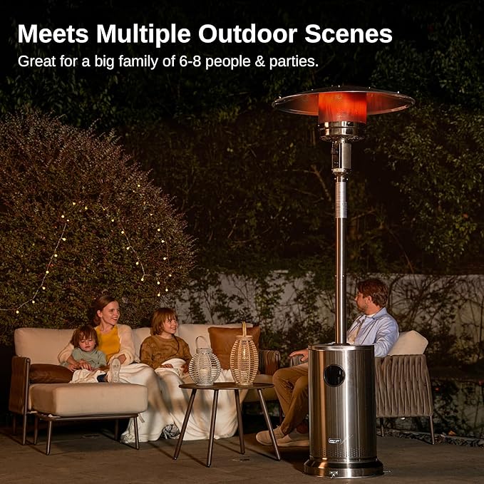 EAST OAK 48,000 BTU Patio Heater for Outdoor Use With Round Table Design, Double-Layer Stainless Steel Burner and Wheels, Outdoor Patio Heater for Home and Commercial, Stainless Steel