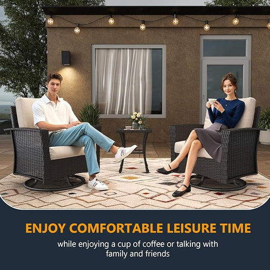 3 Pieces Outdoor Patio Furniture Set, Wicker Patio Sectional Set Conversation Wicker Swivel Chairs with Small Side Table