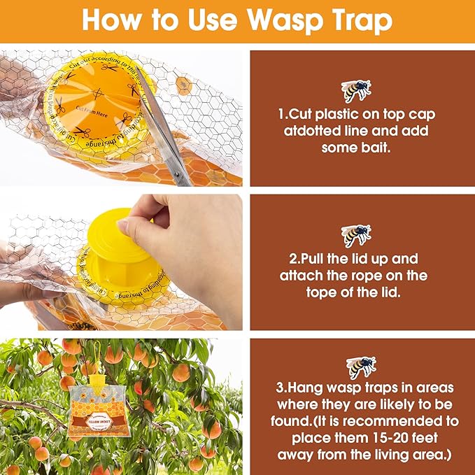 8 Pack Carpenter Bee Traps for Outside Disposable Wasp Traps Outdoor Hanging Yellow Jacket Trap Hornet Trap Bee Killer Wasp Catcher for Patio, Garden