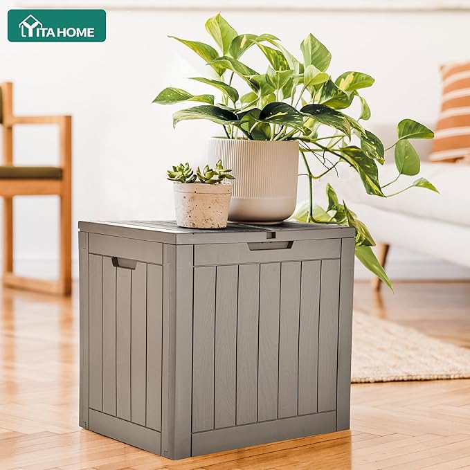 YITAHOME 30 Gallon Deck Box Outdoor Storage Box, Waterproof Resin Package Delivery and Storage Box with Lockable Lid for Patio Furniture Cushions, Pool Accessories, Garden Tools, Brown