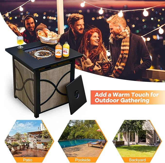 Giantex 25-Inch Propane Fire Pit Table, 40000 BTU Square Gas Firepit Table with Lid, Fire Glass and Adjustable Flame, CSA Approved, 2-in-1 Outdoor Fire Table for Patio and Garden
