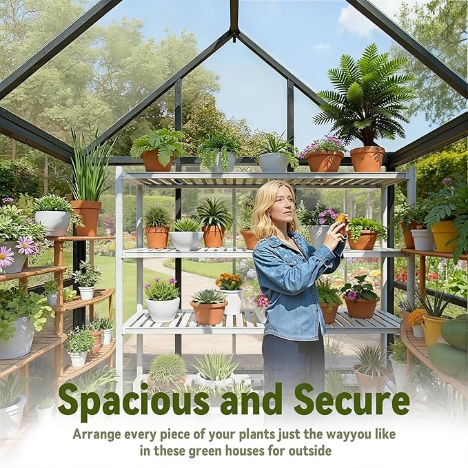 6X4 FT Polycarbonate Greenhouse, Small Walk-in Green House for Outside with Electronic Thermometers, Reinforced Aluminum Frame Greenhouses, Heavy Duty Garden, Patio, Backyard Planting