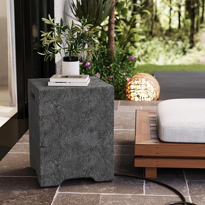 SUNBURY Outdoor Propane Fire Pit Table, 28 Inch 50000 BTU Propane FirePit Table with Auto-Ignition, Wind Guard, Propane Tank Cover, Weatherproof for Patio, Backyard, Deck