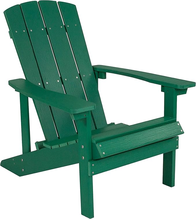EMMA + OLIVER Campfire Set - Two Green Poly Resin Adirondack Chairs - 29" Star and Moon Fire Pit with Mesh Cover - Weather Resistant - Wood Burning Fire Pit