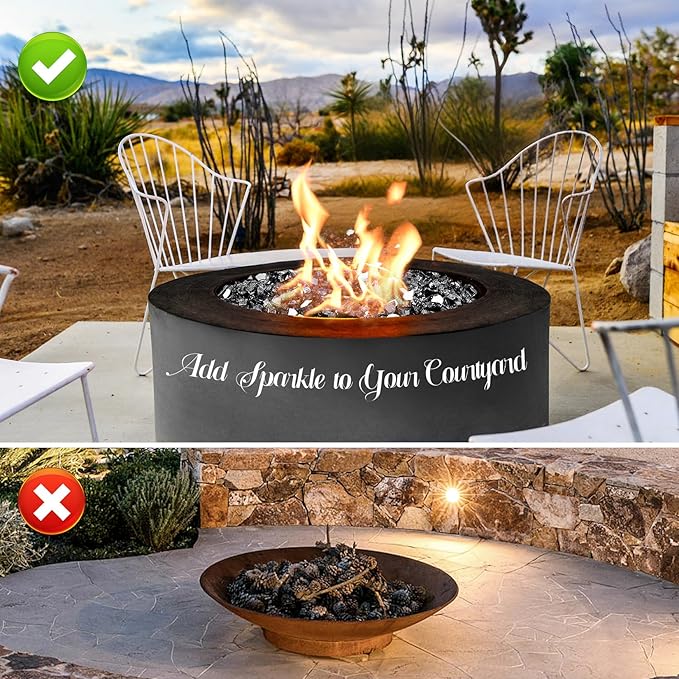 20 Pounds Fire Glass 1/2 Inch High Reflective Tempered Firepit Glass Rocks for Fireplace, Fire Pit Table, Fire Bowl and Landscaping (Onyx Black)