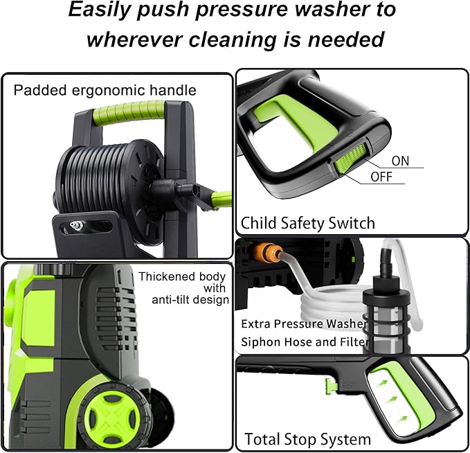 2026NEW Pressure Power Washer with 4 Quick Connect Nozzles, Inlet Hose & Filter, Foam Cannon for Cars/Fences/Driveways/Patios/Home Cleaning,34" X 13" X 13"