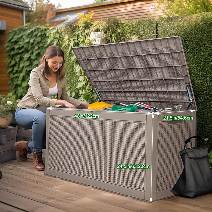 Vixzen 120 Gallon Waterproof Deck Box – Outdoor Storage Organizer for Patio & Garden,Grey