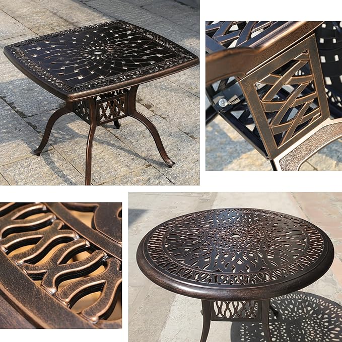 FAPOLITE Outdoor Table Tile Square Patio Table All Weather Aluminum Frame Outdoor Dining Tables for Lawn Garden Backyard (90 * 90cm Aluminium Red Square Tables)