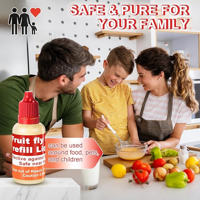 Qualirey 12 Pack Fruit Fly Trap Refill Liquid, 0.68oz/ Bottle Liquid Fruit Fly Traps for Indoors Non Toxic Safe Near Food, Effective Lure Refill for Indoor and Kitchen Use, Red