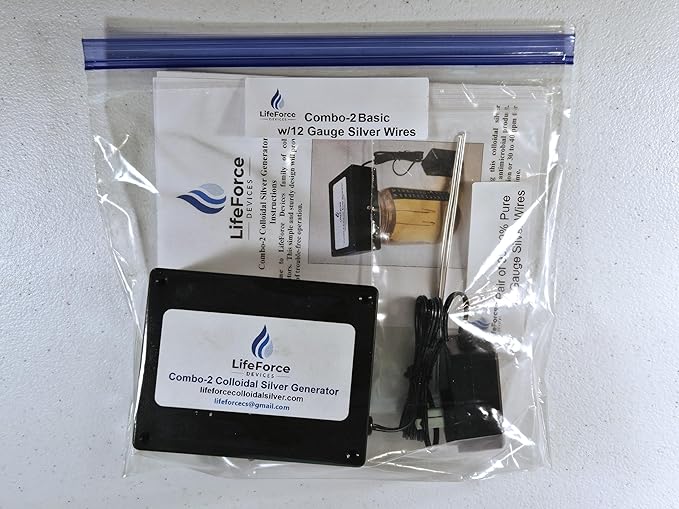 LifeForce Devices Combo-2 Basic Silver Generator Package – Home & Off-Grid Solution Kit – Make 32 oz in 22 minutes – Dual Power with Pure Silver Wires (Gauge-12)