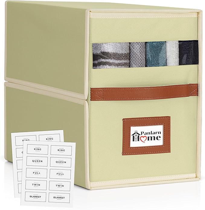 Bed Sheet Storage Organizer, Non-woven Fabric, 15x13x9.5Inches, Clear Window, Modern Style, Rectangular, Zipper Closure (Sage Green, 1-Pack)