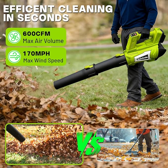 Leaf Blower Cordless, Electric Leaf Blower with 2 x 4.5Ah Batteries and Charger, 5 Speed Modes, 1 x Adjustable Shoulder Strap, Lightweight Leaf Blowers for Blowing Lawn Care, Garden, Patio Cleaning