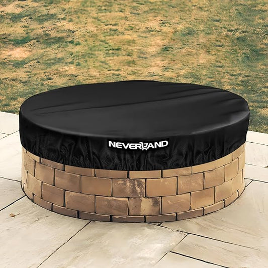 NEVERLAND Round Fire Pit Cover for In-Ground Fire Pits, 46-51 Inch Heavy Duty 600D Waterproof Outdoor Firepit Cover, Fits Built-In Stone Fire Pits, Black