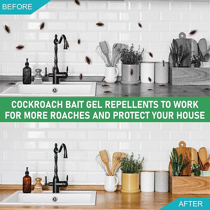 40 Pack Roach Repellent Cockroach Gel Bait Indoor Outdoor, Effective Cockroach Repellent Fast Acting Elimination of Indoor Roach Nests, Long-Lasting and Safe Family
