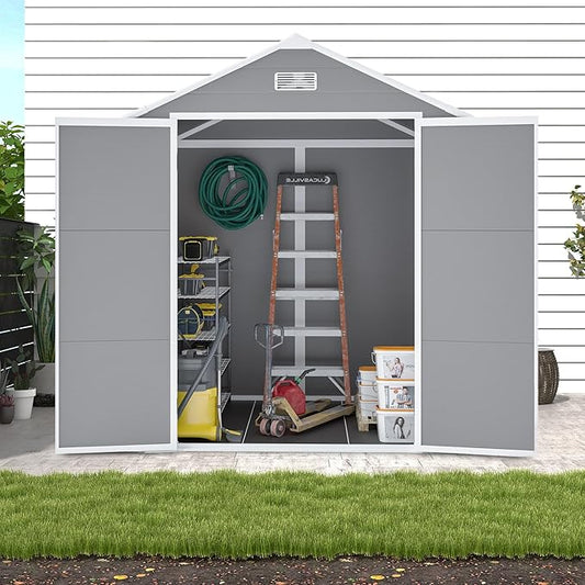 Resin Storage Shed 6x5ft?Outdoor Storage Sheds with Floor, HD Window, Lockable Doors and Vents, Tool Shed for Bike, Garden, Backyard,Lawn, All Weather Use (Grey, 6 * 5ft)
