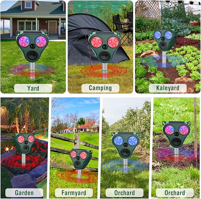 Ultrasonic Animal Repellent Outdoor, Cat Repellent Outdoor, Pest Repellent with Sensor to Repel Dog Rabbit Squirrel Coyote Raccoon Out of Yard Farm Protection