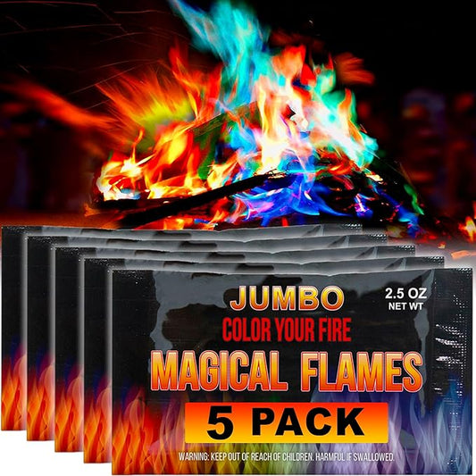 Magical Flames Fire Color Packets (5 Pack), Vibrant Multi-Color Fire for Fire Pits, Campfires, Bonfires & Fireplaces - Camping Essentials & Outdoor Party Accessories