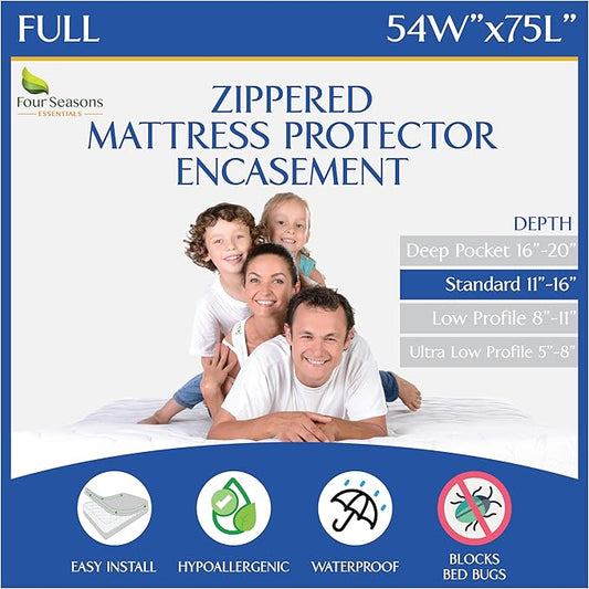 Full Size Mattress Protector Bedbug Waterproof Zippered Cover Hypoallergenic Premium Quality Encasement White