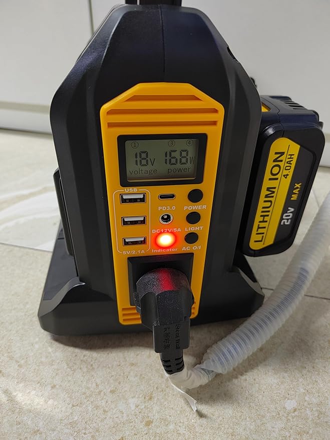 350W Pure Sine Wave Power Inverter for DeWalt 20V & 60V MAX Batteries, Dual-Battery Ports DC 20V/60V to AC 110–120V Inverter with LED Light, AC Outlet, USB-A, Type-C & DC Port (Tool Only)