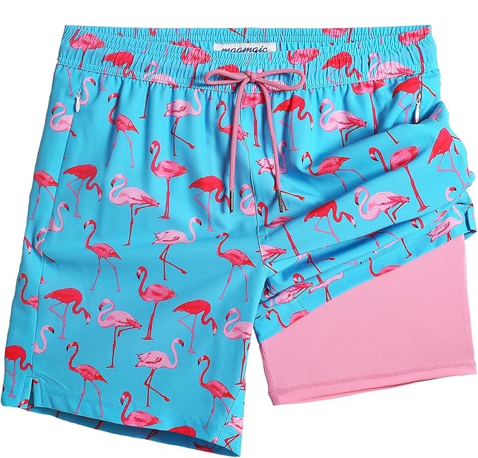 maamgic 2 in 1 Mens Swim Trunks 7 Inch Swim Shorts Swim Suits Board Shorts