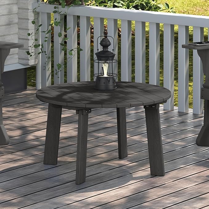 MINPINSER Outdoor Round Coffee Table, Adirondack Patio Coffee Table, Outdoor Large Side Table for Balcony Lawn (Grey)