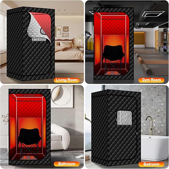 Portable Infrared Sauna 600nm with Red Light, Personal Sauna Spa with Remote Control and Large Foldable Chair, Full Size Dry Heated Home Saunas Tent for Detoxation & Relaxation