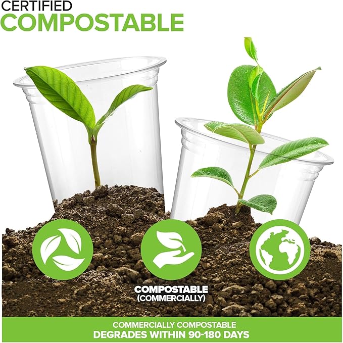 Stock Your Home Compostable Cold Cups 16 oz (1000 Pack), Plant Based Eco Friendly Disposable Cups for Water, Wine or Beer Samples