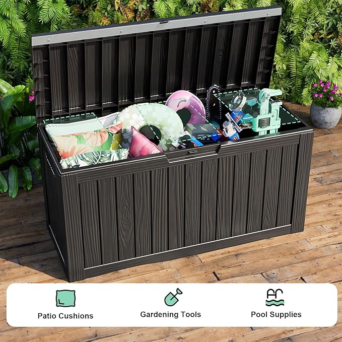 Vixzen 90 Gallon Resin Deck Box, Lockable Outdoor Storage Box for Patio Cushions Storage Furniture,Garden Tools, Pool Supplies, Weatherproof and UV Resistant,Black