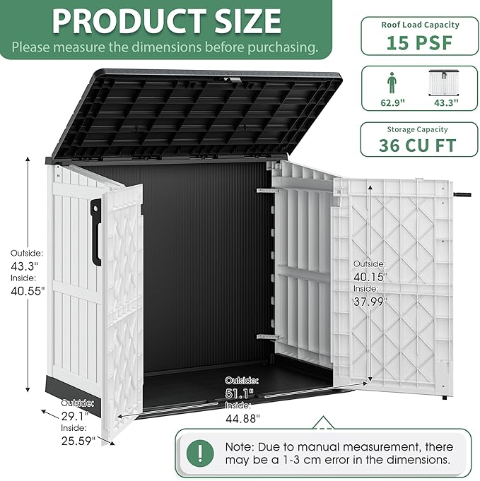 LHBcraft Outdoor Storage Cabinet 36 Cu Ft with Lockable Doors, Portable Horizontal Resin Storage Shed -Easy to Assemble, Waterproof Outdoor Storage Box for Backyards,Patios