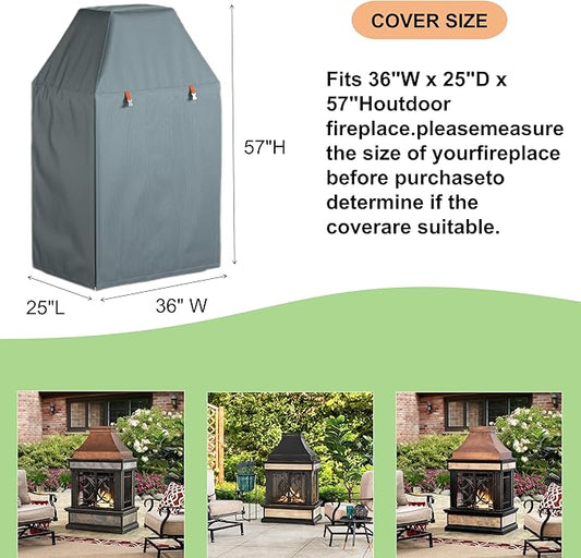 Outdoor Fireplace Cover, Heavy Duty Waterproof Oxford Fabric for Protecting Outdoor Upright Patio Wood Burning Fireplace Covers, 36x25x57 inch Gray