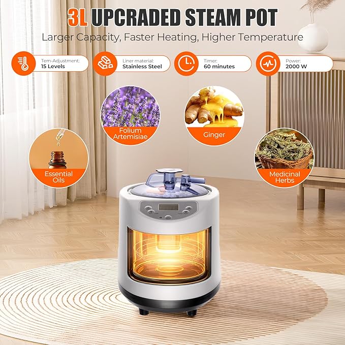 2025 Upgraded Steam Sauna Box for Home, 15 Levels Precision Temp 3L 1200W Tank, Folding Chair, Fast Setup Indoor Saunas for Muscle Relief & Detox, Compact Sauna Spa for Family Relaxation