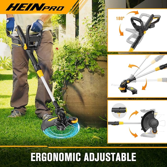 HEINPRO Cordless String Trimmer Compatible with Dewalt 20V MAX Battery, 12-Inch Weed Wacker Cordless Auto Line Feed,Electric Weed Eater Battery Powered Grass Trimmer w/6 Line Spools(Tool Only)