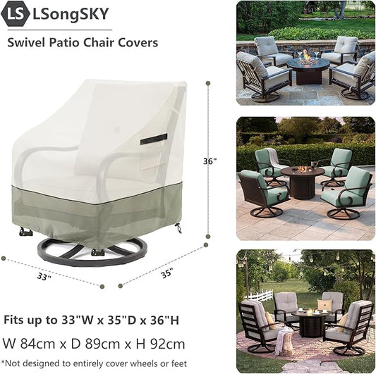 Patio Swivel Chair Cover 4 Pack,Waterproof Heavy Duty Outdoor Chair Covers,Outdoor Swivel Chair Cover for Patio Furniture Covers(33 W x 35 D x 36 H inches),Beige