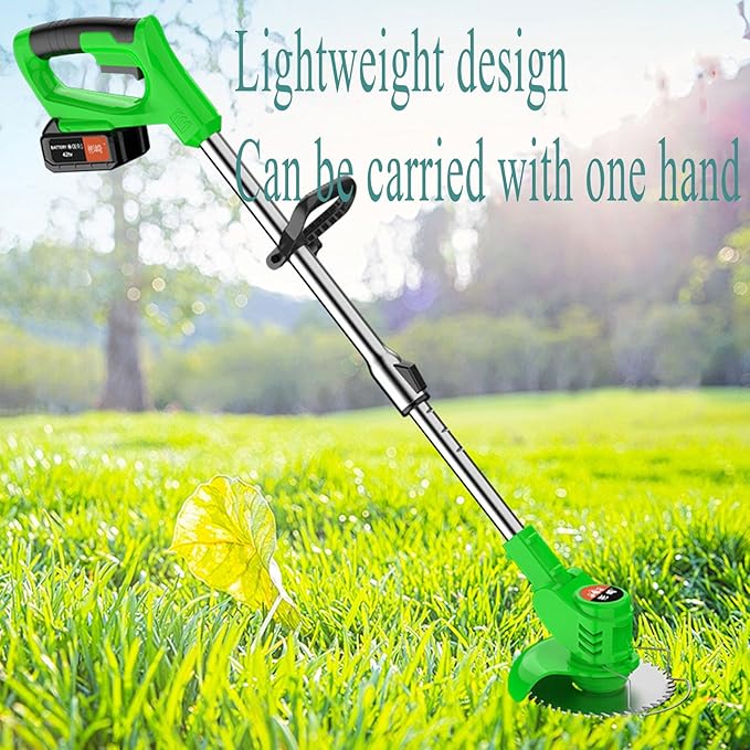 Electric Weed Wacker 21V String Trimmer,Cordless Trimmers with 4 Types Blades, 2 Li-ion Batteries, 1 Charger,Grass Cutter Used for Dense Weeds and Garden Yard Trimming (Green)