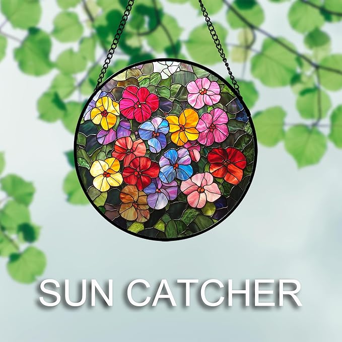 QZQCBLC Stained Glass Window Hanging Colorful Flower Wildflowers 7.8" - Suncatcher Door Garden Sun Catcher Home Decor Birthday Christmas for Mom Lover Woman Nana Friend Wife