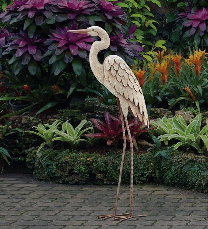Regal Art & Gift Metal Egret Statue – Coastal Heron Garden Sculpture, Elegant Bird Decor for Lawn, Patio, or Beach House Yard – Sturdy Outdoor Standing Crane Ornament, 16.5""L x 8.25""W x 34.25""H