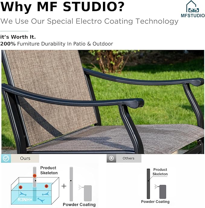 MFSTUDIO Patio Table and Chairs Set, 7 PCS Outdoor Dining Set with 6 Patio Dining Chair and 1 Heavy Duty Metal 59" Table for 6, All Weather Resistant Patio Furniture, Grey