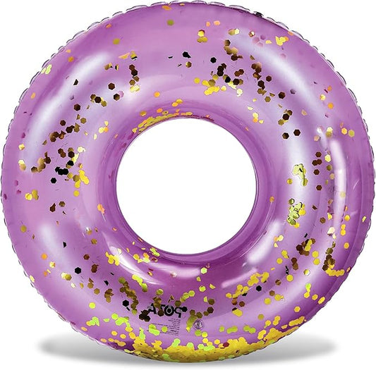 POZA Inflatable Pool Float Tube – Sparkly Confetti Swim Ring, Heavy Duty UV Resistant Inflatable Tube Pool Float for Kids & Adults – Multiple Colors & Sizes – Beach, Lake & Pool Party Float