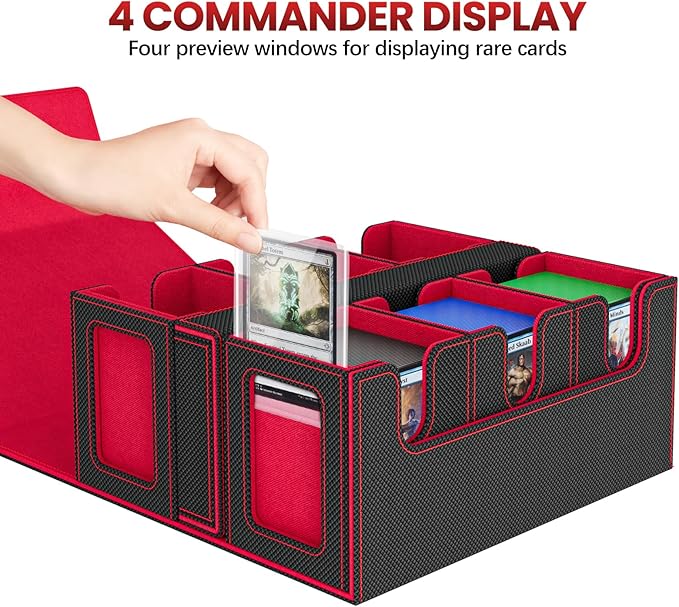 Card Deck Box for MTG with Commander Display, 7 In 1 Card Storage Box Fits 600+ Double-sleeved Cards, Removable MTG Deck Case Fit for TCG/Sports/Baseball Cards with Dice Tray